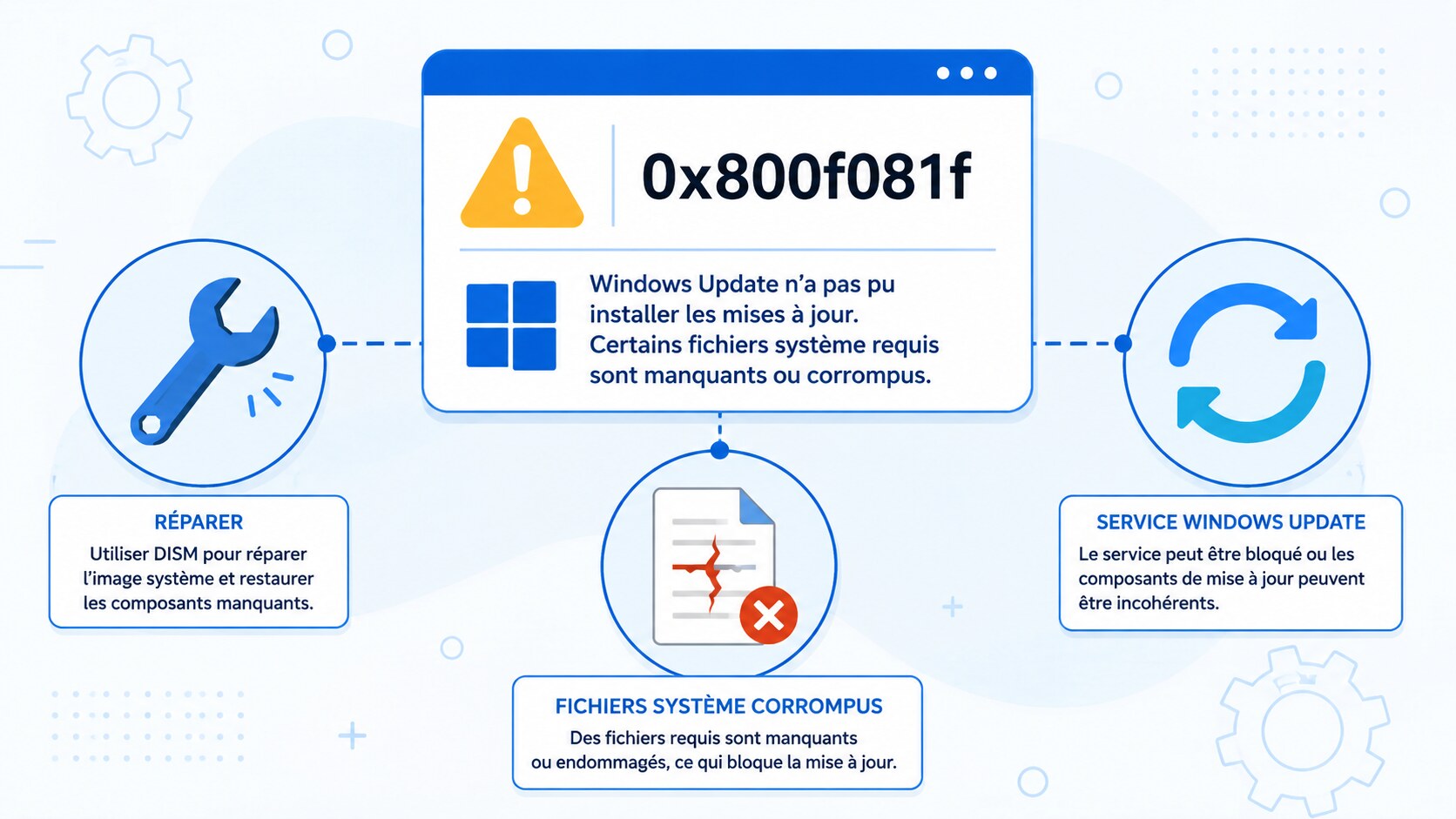Technicien réparant une erreur d’installation 0x800f081f sur un PC Windows