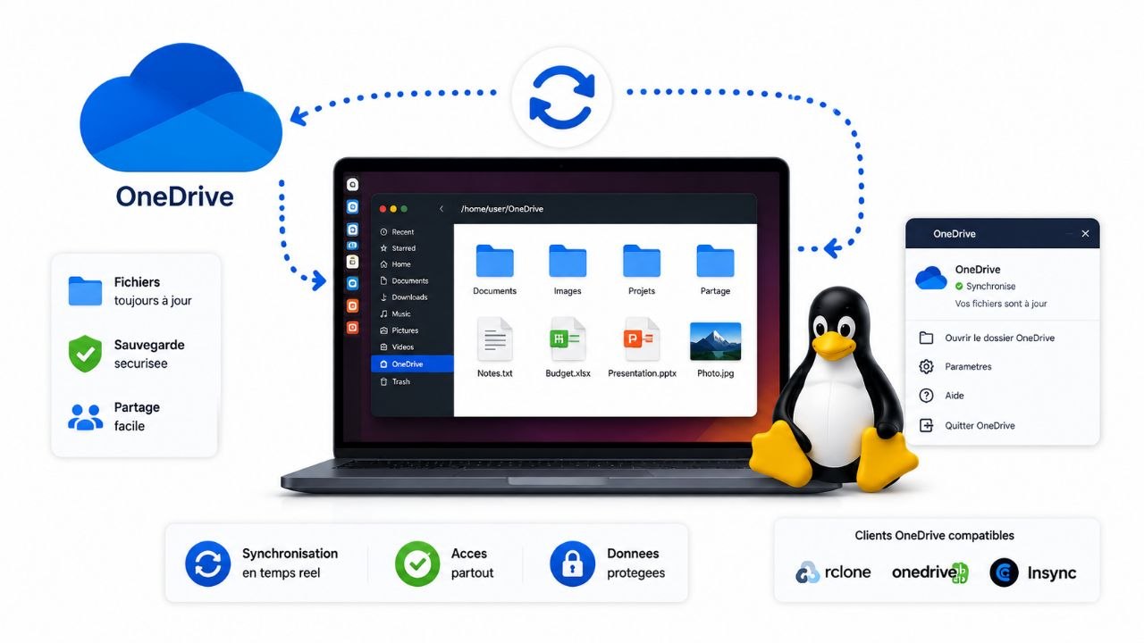 OneDrive sur Linux avec synchronisation de fichiers sur un PC portable