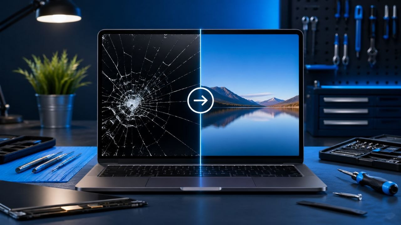 Prix changement écran PC portable avec visuel avant après réparation