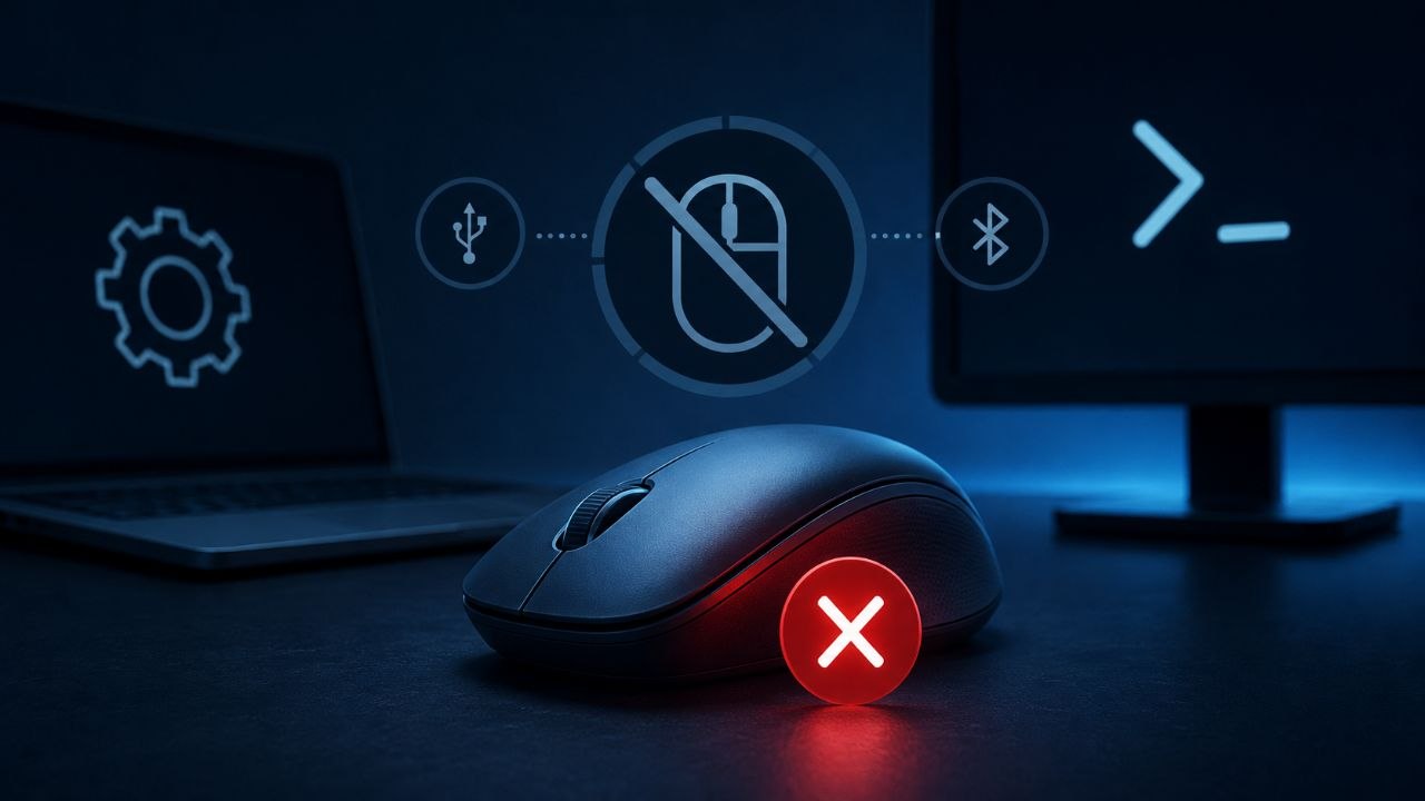 Souris d’ordinateur qui ne fonctionne plus avec symboles USB et Bluetooth