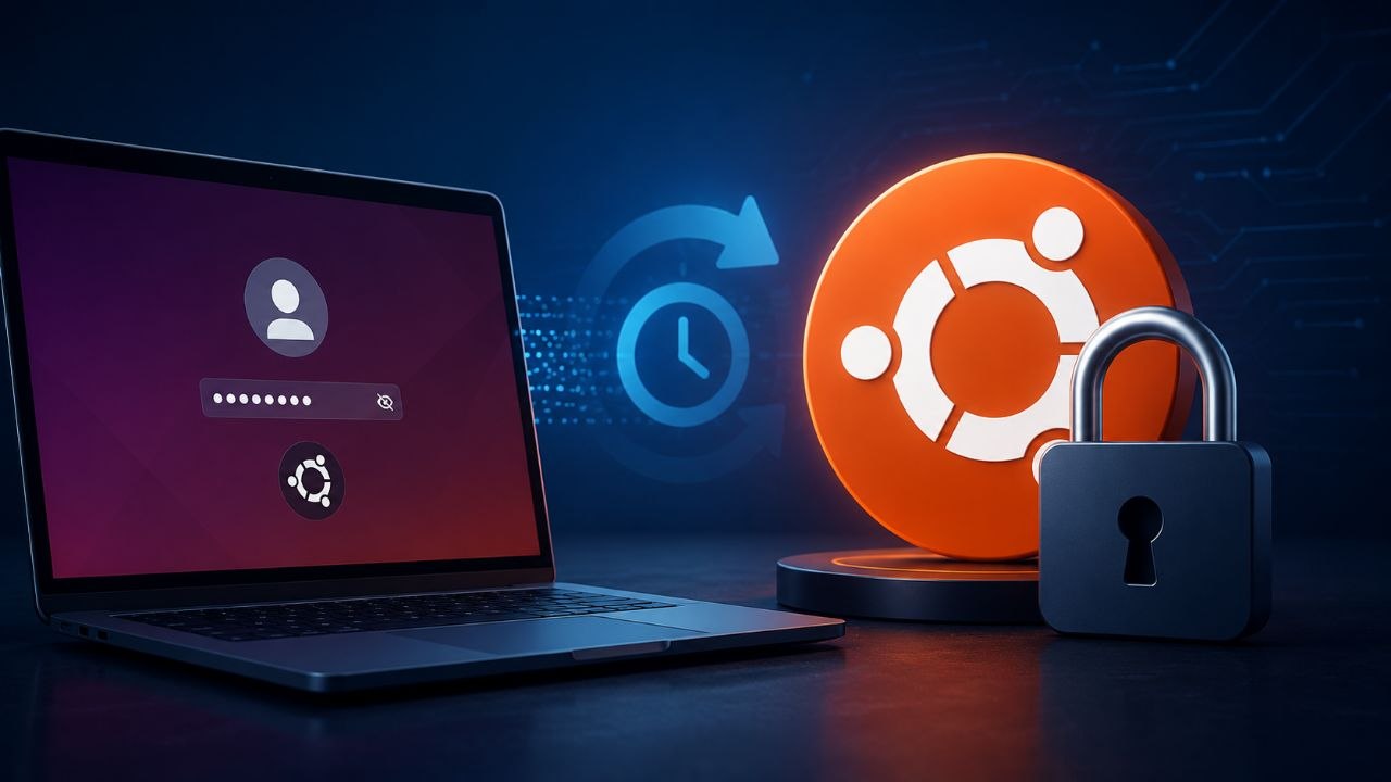 Écran de connexion Ubuntu avec cadenas et symbole de récupération