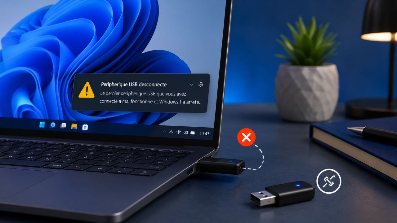 Périphérique USB qui se déconnecte tout seul sous Windows 11 sur un PC portable