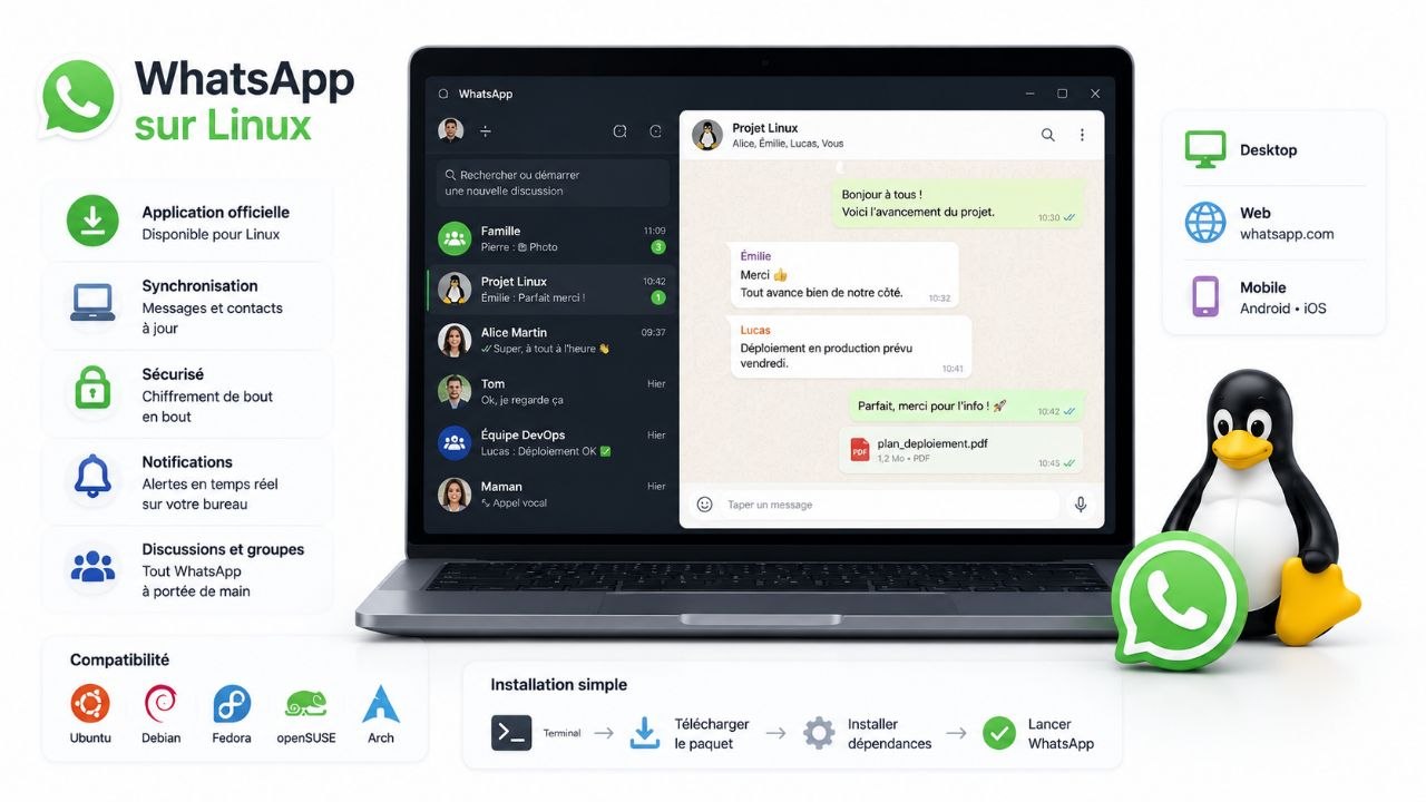 WhatsApp sur Linux avec application, PWA et compatibilité desktop