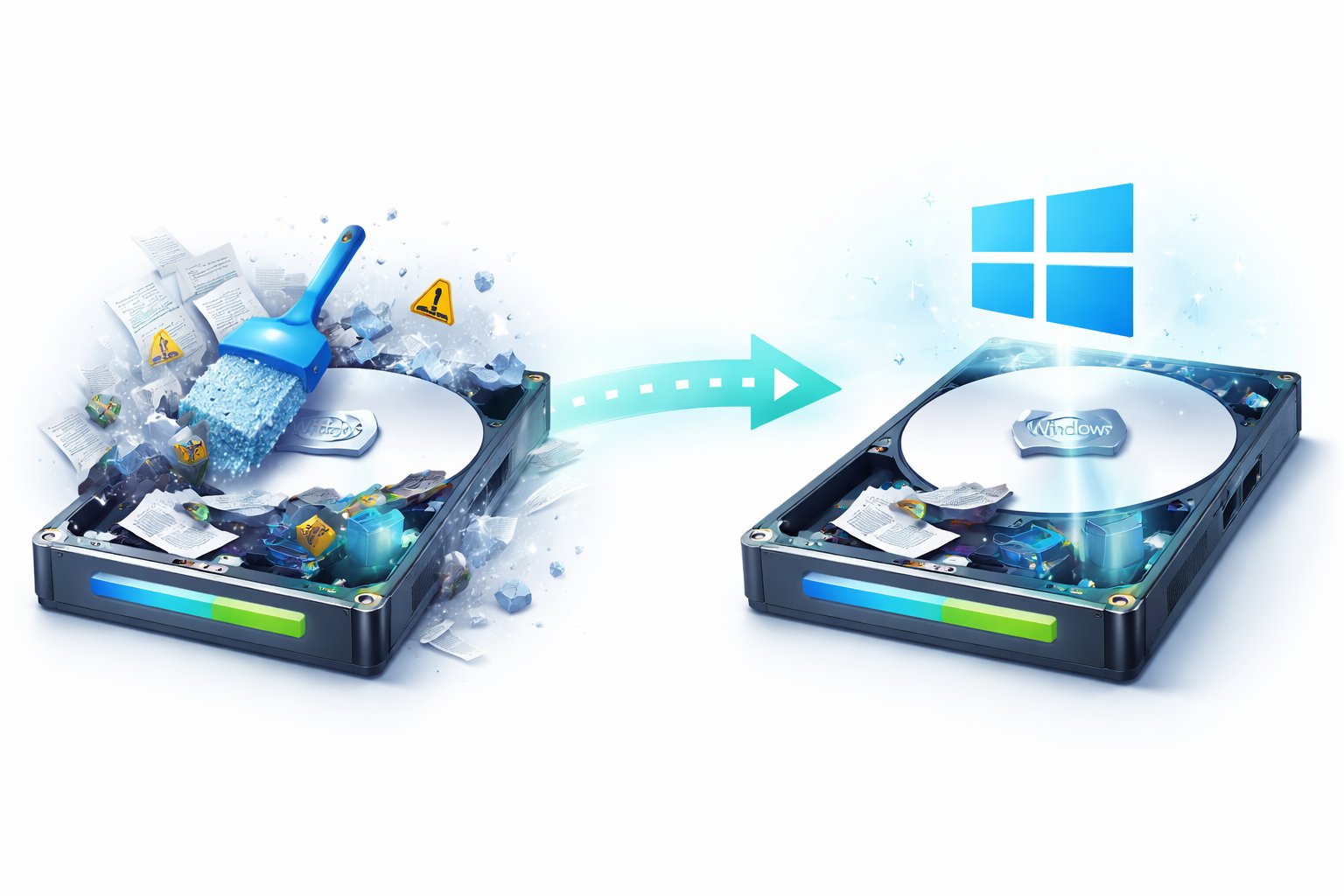 Réinstallation Windows propre — disque encombré restauré en système clean